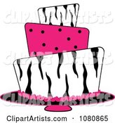 Round Three Tiered Funky Zebra Print and Pink Polka Dot Fondant Cake