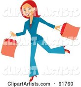 Running Redhead Woman Carrying Shopping Bags
