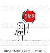 Sad Stick Person Businses Man Holding a Stop Sign