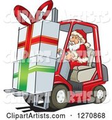 Santa Claus Moving Big Christmas Gifts on a Forklift