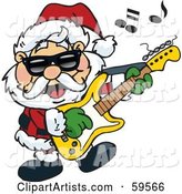 Santa Claus Wearing Shades, Rocking out and Playing a Guitar