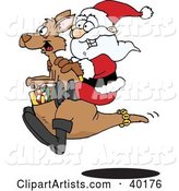 Santa Riding on a Kangaroo, with Christmas Presents in the Pouch
