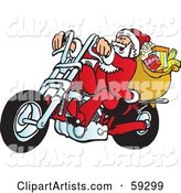 Santa with His Toy Sack, Riding a Motorcycle