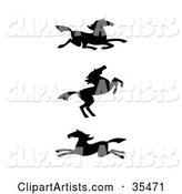 Set of Three Black Silhouetted Southwestern Styled Horses