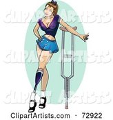 Sexy Amputee Pinup Woman with a Prosthetic Leg and Crutch