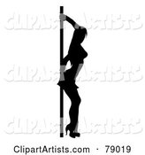Sexy Black and White Pole Dancer Woman with Her Back Against a Pole
