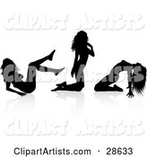 Sexy Black Silhouetted Female Stripper in Three Different Poses