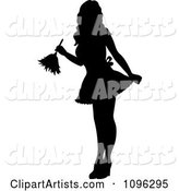 Sexy Black Silhouetted Fench Maid House Keeper or Housewife Cleaning with a Duster 1