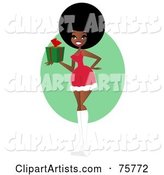 Sexy Black Woman in a Santa Suit, Holding a Gift