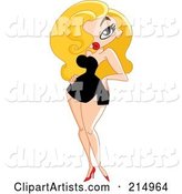 Sexy Blond Bombshell Pinup Woman in a Black Dress