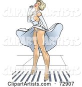 Sexy Blond Pinup Woman Standing over an Air Vent, the Wind Blowing up Her Dress
