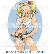 Sexy Blond Pinup Woman with a Dripping Ice Cream Cone