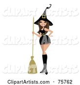 Sexy Brunette Witch Woman in a Short Dress