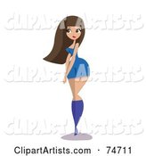 Sexy Brunette Woman with Curves, Wearing Blue Boots