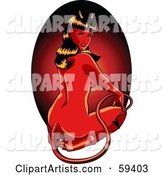 Sexy Halloween Devil Pinup Woman Sitting on Her Knees and Looking Back