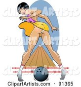 Sexy Pinup Woman Dropping Her Bowling Ball and Looking Back, Her Dress Blowing up