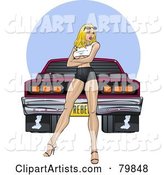 Sexy Pinup Woman Standing in Front of a Tough Muscle Car