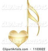 Shiny Gold Heart Love Music Note