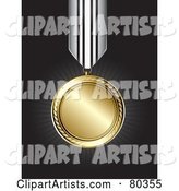Shiny Gold Medal on a Black Background with Rays