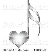 Shiny Silver Heart Love Music Note