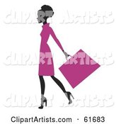 Silhouetted African American Woman in a Pink Dress, Carrying a Shopping Bag