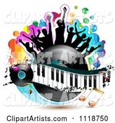 Silhouetted Dancers on a Vinyl Record with a Keyboard and Music Notes 1
