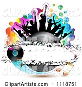 Silhouetted Dancers on a Vinyl Record with Music Notes 1