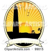 Silhouetted Lighthouse over a Blank Banner
