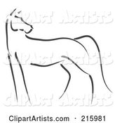 Simple Black Line Sketch of a Standing Horse