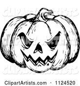 Sketched Black and White Evil Halloween Jackolantern Pumpkin