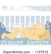 Sleeping Baby Boy Resting His Head on His Teddy Bear in His Crib