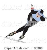 Speed Skater in a Blue and Black Uniform