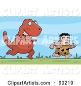 Stalky Caveman Character Being Chased by a Big Dinosaur