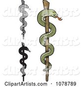 Stick Caduceuses with Snakes