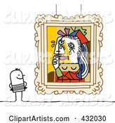 Stick Man Admiring Picasso Styled Art in a Museum