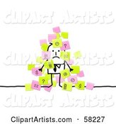 Stick People Character Businessman Overwhelmed with Sticky Notes