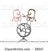 Stick People Character Businessmen Shaking Hands on a Globe