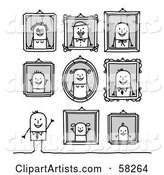 Stick People Character Man Standing Under Family Portraits