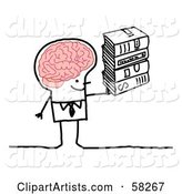 Stick People Character Man with a Big Brain, Carrying Books