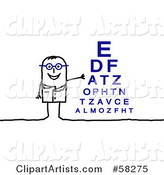 Stick People Character Optometrist Standing by an Eye Chart