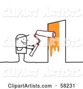 Stick People Character Painting a Door