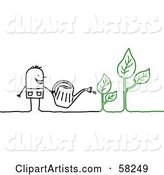 Stick People Character Watering Plants