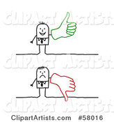Stick People Character Wearing a Big Glove and Giving the Thumbs up and the Thumbs down