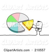 Stick Person Man Pushing a Piece of a Pie Chart into Place