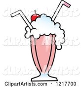 Strawberry Milkshake with Two Straws