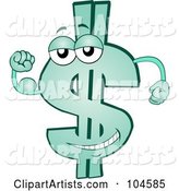 Strong Green Dollar Symbol Character Flexing His Muscles