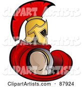 Strong Trojan Warrior in a Red Cape and Golden Helmet