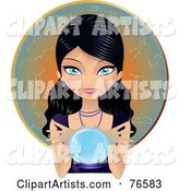 Stunningly Beautiful Black Haired, Blue Eyed Gypsy Woman Telling the Future with a Crystal Ball