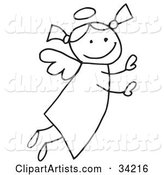 Sweet Female Flying Stick Angel with a Halo and Pig Tails