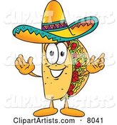 Taco Mascot Cartoon Character with Welcoming Open Arms